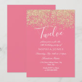 Roze Gold Glitter Confetti 12e verjaardag Kaart (Voorkant / Achterkant)