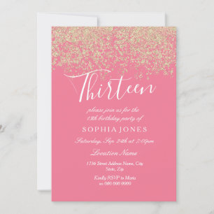 Roze Gold Glitter Confetti 13de verjaardag Kaart