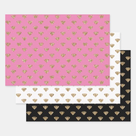 Roze Gold Glitter Diamonds Inpakpapier Vel (Set)