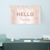 Roze Gold Glitter Drip Hallo 40e verjaardag Spandoek (Beurs)