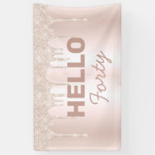 Roze Gold Glitter Drip Hallo 40e verjaardag Spandoek (Verticaal)