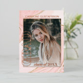 Roze Gold Glitter Folie Afstuderen aankondiging (Staand Voorkant)