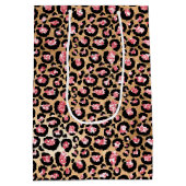 Roze Gold Glitter Leopard Animal Print  Medium Cadeauzakje (Achterkant)