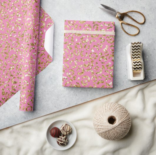 Roze Gold Glitter Leopard Print Cadeaupapier (Crafts)