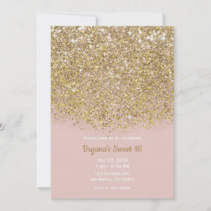 Roze & Gold Glitter Modern Trendy Glam Chic Party Kaart