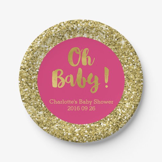 Roze Gold Glitter Oh Baby Bord (Voorkant)