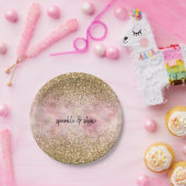 Roze Gold Glitter Papieren Bordje (Feest)