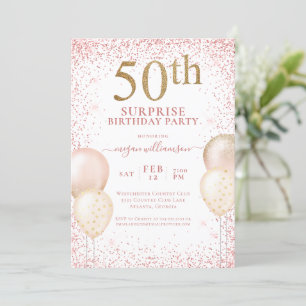 Roze Gold Glitter Surprise 50th Birthday Kaart