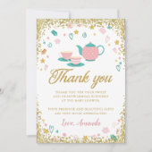 Roze Gold Glitter Tea Party Hartelijk dank Kaart (Voorkant)