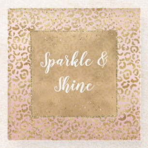 Roze Gold Glitz Sparkle Leopard Print Glazen Onderzetter
