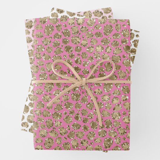 Roze Gold Glitz Sparkle Leopard Print Inpakpapier Vel (In situ)