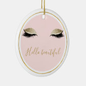 Roze Gold Glitzy Black Eyelashes Keramisch Ornament (Rechts)