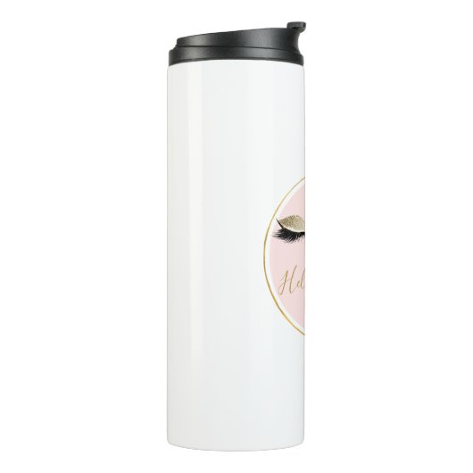 Roze Gold Glitzy Black Eyelashes Thermosbeker (Gedraaid links)