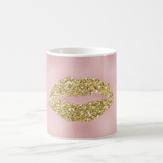 Roze Gold Glitzy Kiss Lips Koffiemok (Center)