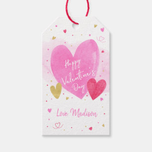 Roze Gold Hearts Happy Valentijnsdag Cadeaulabel