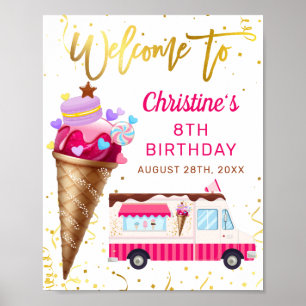 Roze Gold Ice Cream Truck Birthday Welkom Poster