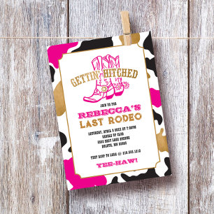 Roze Gold Last Rodeo Bachelorette Party Invitation Kaart
