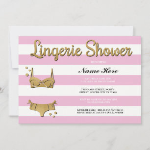 Roze Gold Lingerie Shower Stripe Invitation Kaart
