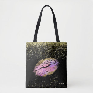 *~* Roze Gold Lips Gold Glitter Black Draagtas