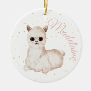 Roze Gold Llama Cute Photo Keramisch Ornament
