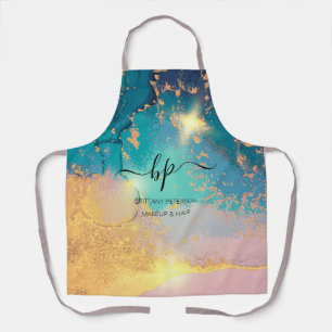 Roze Gold Marble Business Personeel Uniform Monogr Schort