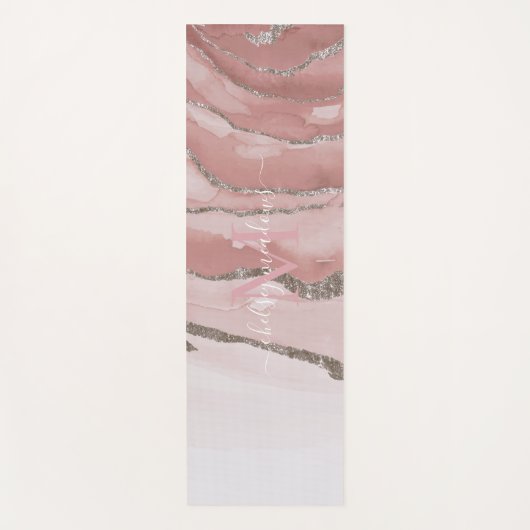 Roze Gold Marble Monogram Calligrafie Script Name  Yogamat (Voorkant)