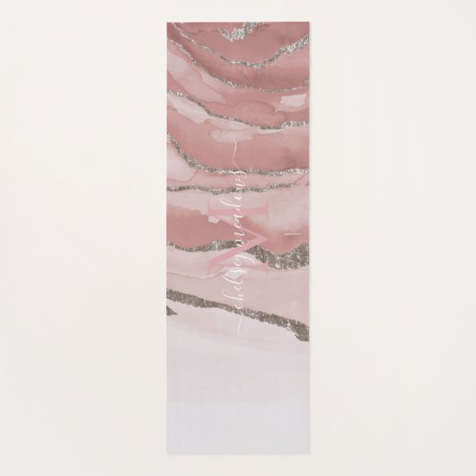 Roze Gold Marble Monogram Calligrafie Script Name  Yogamat (Achterkant)