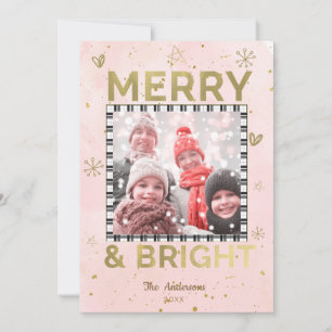 Roze Gold MERRY & BRIGHT Holiday Doodle Foto Feestdagenkaart