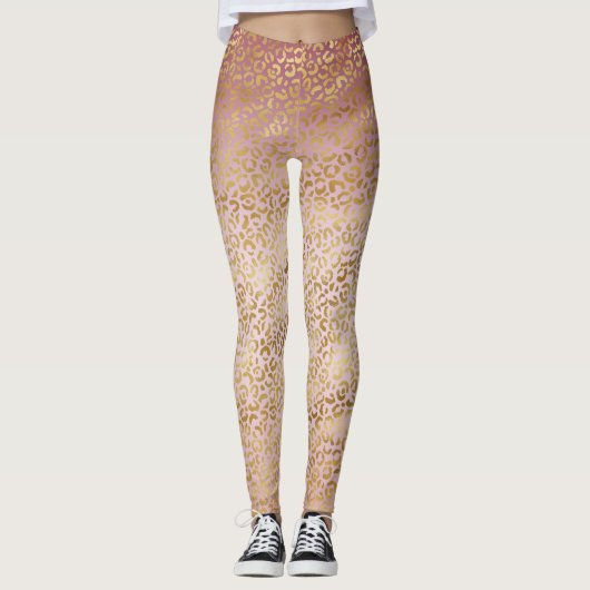 Roze Gold Ombre Leopard Print Leggings (Voorkant)