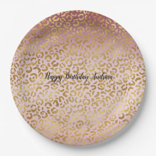 Roze Gold Ombre Leopard Print Papieren Bordje