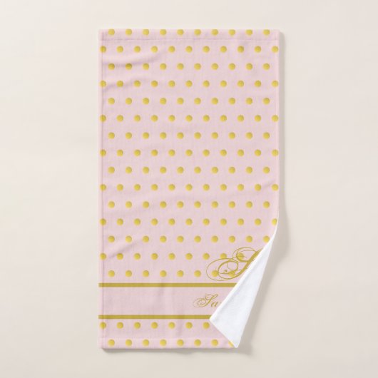 Roze Gold Polka Dot Monogramed Towel Set Bad Handdoek (Handdoek)