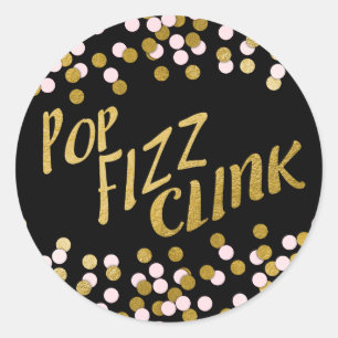 Roze   Gold Pop Fizz Clink Celebration Ronde Sticker