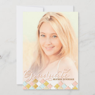 Roze & Gold Quatrefoil Senior Photo Afstuderen Kaart