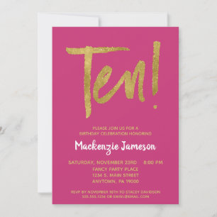 Roze Gold Script 10th Birthday Party Invitation Kaart