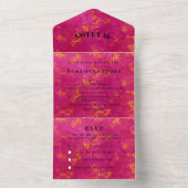 Roze Gold Sweet 16  Sparkly Glam Girly All In One Uitnodiging (Binnen)