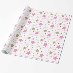 Roze & Gold Twinkle Star-Baby shower Cadeaupapier