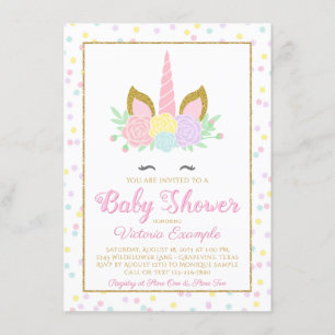 Roze Gold Unicorn Face Girl Baby shower Invitation Kaart