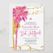 Roze Gold Waterverf Beach Bat Mitzvah Kaart (Voorkant)