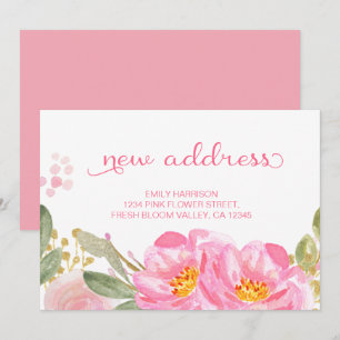 Roze Gold Waterverf Floral nieuw adres Aankondiging