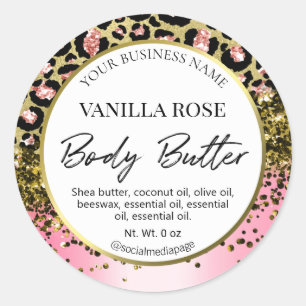 Roze Gold White Leopard Print Body Butter Labels