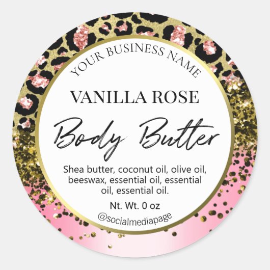 Roze Gold White Leopard Print Body Butter Labels (Voorkant)