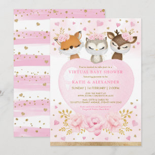 Roze Gold Woodland Lieverd virtueel Baby shower Kaart