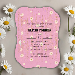 Roze Golden Daisy Glitter Glow Baby shower Kaart