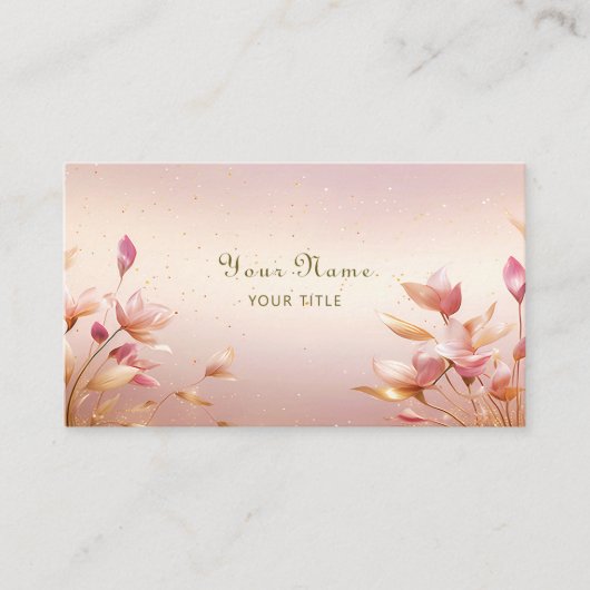 Roze Golden Leaves Bloemen Visitekaartje (Voorkant)