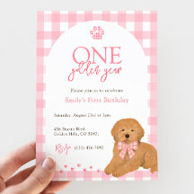 Roze Goldendoodle Hond Eén Gouden Jaar verjaardag