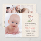 Roze Golf Baby Announcement Girl Aankondiging (Voorkant / Achterkant)