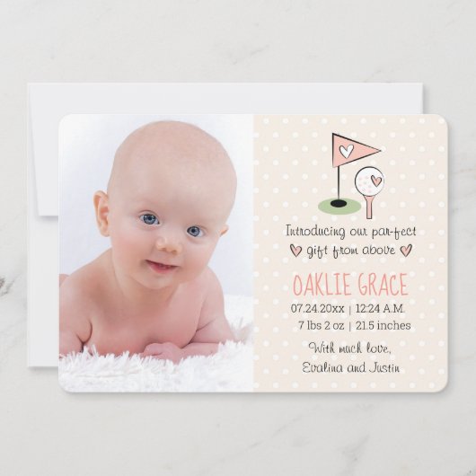 Roze Golf Baby Announcement Girl Aankondiging (Voorkant)