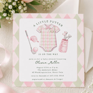 Roze golf baby shower uitnodiging