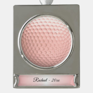 Roze Golf Ball Sport Verzilverd Banner Ornament