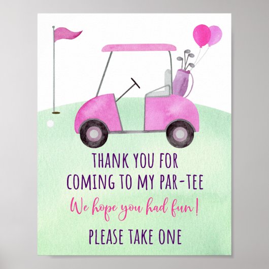 Roze Golf Eerste Verjaardag Par-t-shirt Favor Sign Poster (Voorkant)